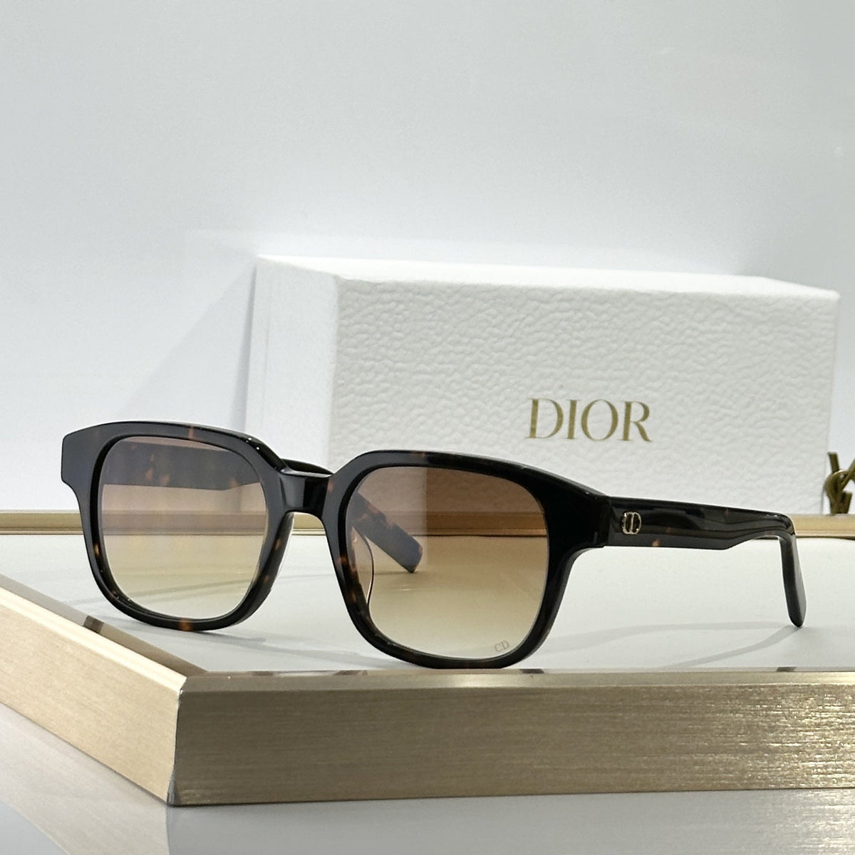 D**R Square Sunglasses | Transparent Champagne Frame, Honey Brown Gradient Lenses & Black CD Logo Hinge | 6 Colorways