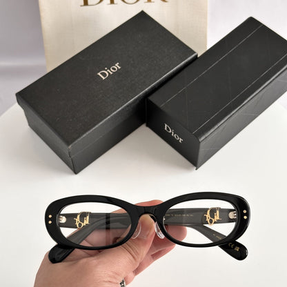 D**R Slim Oval Cat-Eye Sunglasses with Bold Glossy Red Acetate Frame, Light Tinted Lenses & Gold CD Logo Hardware