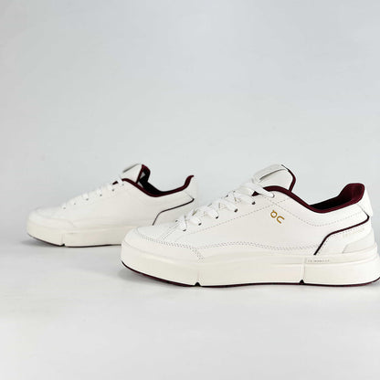 On The Roger Advantage – White & Burgundy Unisex Premium Leather Retro Tennis Lifestyle Sneakers