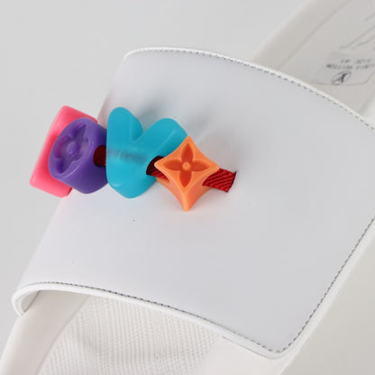 L***V Rubber Pool Slide Sandals — SS23 Limited Edition 3D Logo Charm Slip-On Beach Slippers (White)