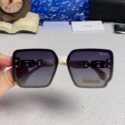 D**R Oversized Square Sunglasses | Cream White Frame, Gold CD Logo Temple & Purple-Grey Gradient Lenses