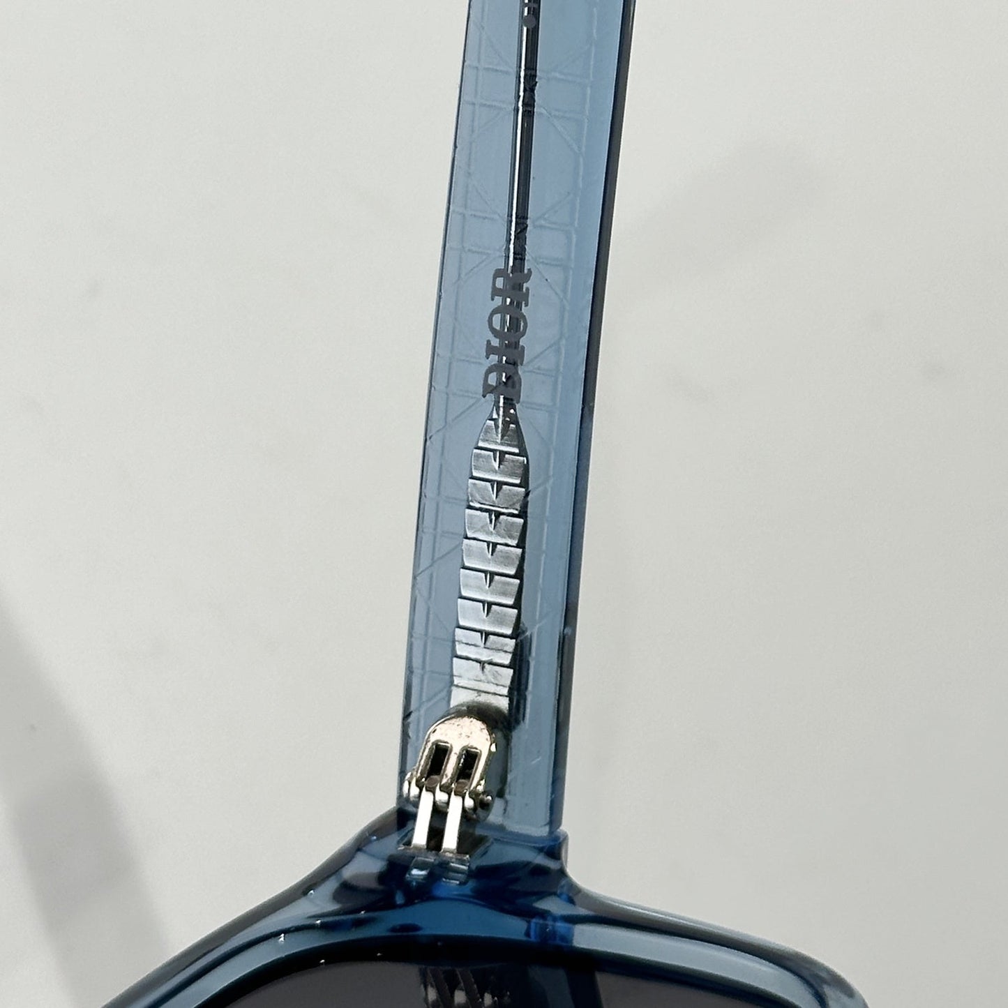 D**R Square Sunglasses | Ice Blue Transparent Frame, Dark Grey Lenses & Black CD Logo Hinge