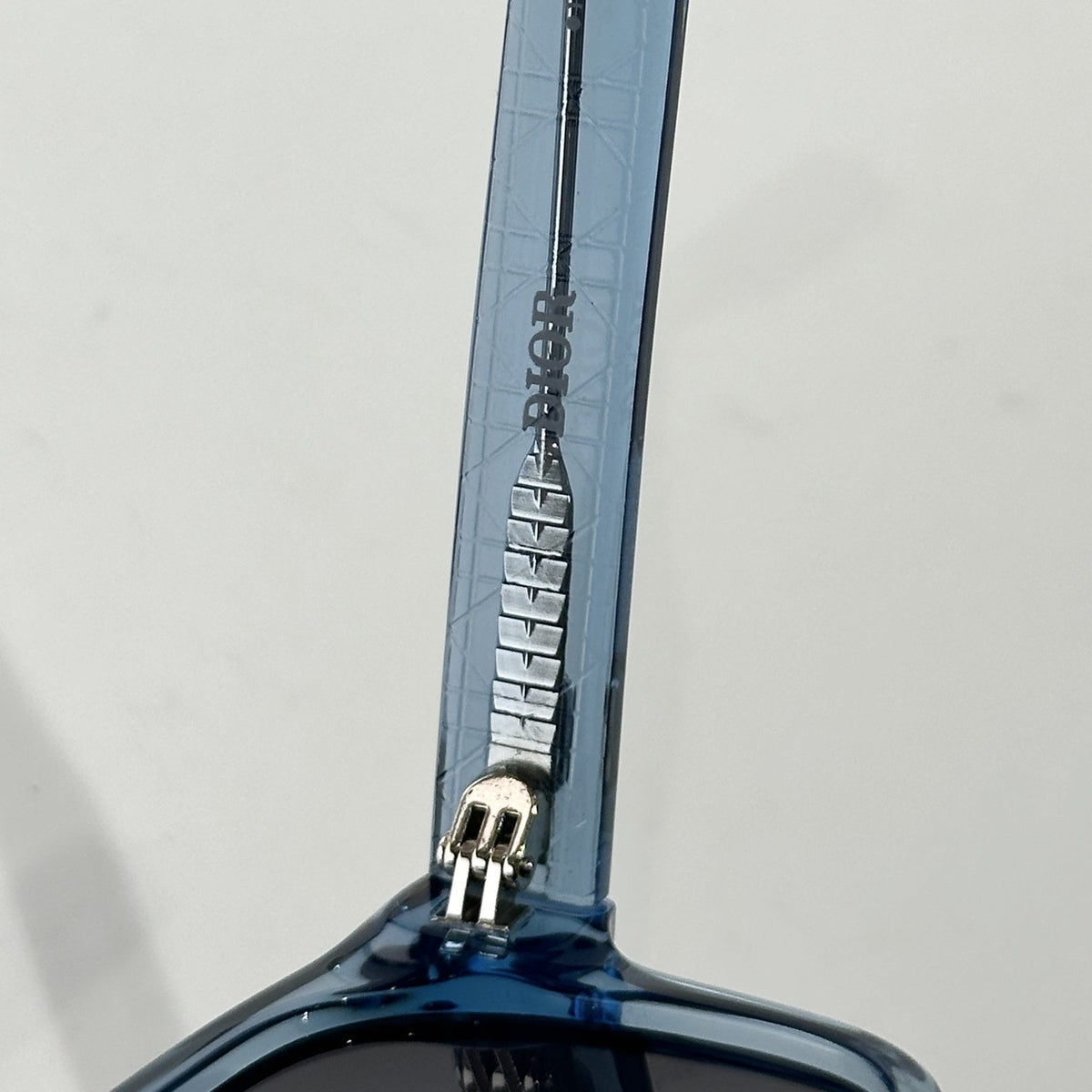 D**R Square Sunglasses | Ice Blue Transparent Frame, Dark Grey Lenses & Black CD Logo Hinge