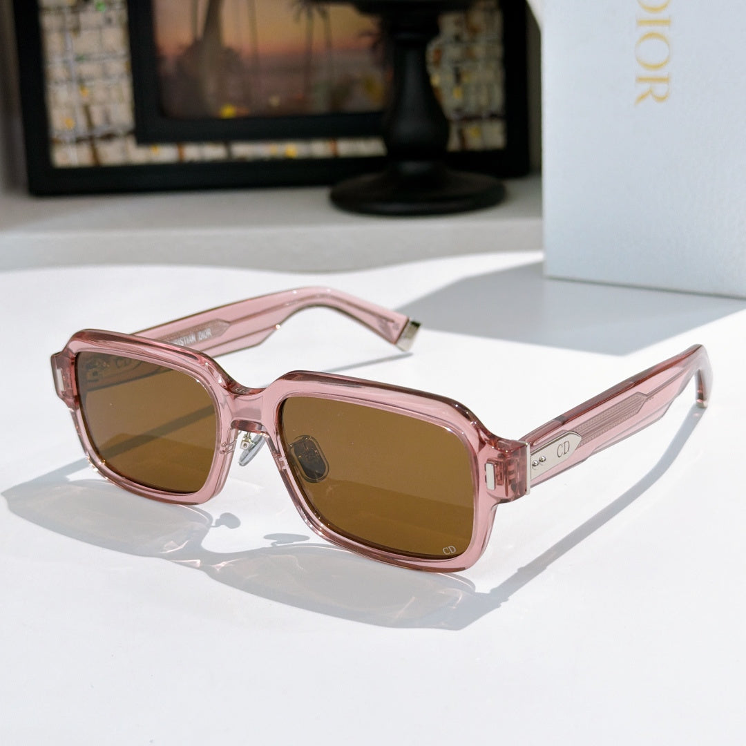 D**R Thick Rectangular Sunglasses with Chunky Smoky Grey Transparent Acetate Frame, Dark Grey Solid Lenses & Silver CD Badge Hardware
