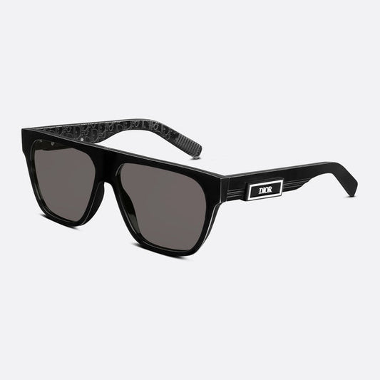 D**R DiorB23 S2I Flat Top Shield Sunglasses | Black Acetate Frame, Dark Grey Shield Lenses, Oblique Embossed Temple | Multiple Colors