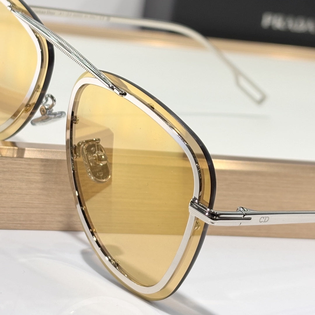 D**R BlackSuit A1U Aviator Sunglasses | Transparent Champagne Acetate Frame, Yellow Lenses, Silver Double Bridge | Multiple Colors