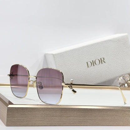 D**R Square Metal Frame Sunglasses | Gold Metal, DIOR Engraved Tag, Crystal Nose Pad, Gradient Rose-Lavender Lenses | Multiple Colors