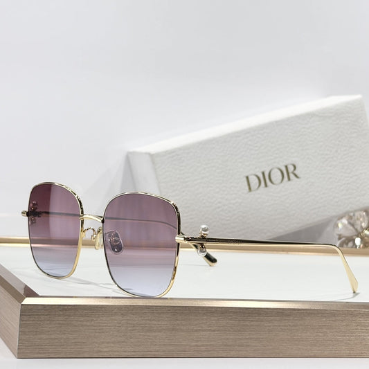 D**R Square Metal Frame Sunglasses | Gold Metal, DIOR Engraved Tag, Crystal Nose Pad, Gradient Rose-Lavender Lenses | Multiple Colors