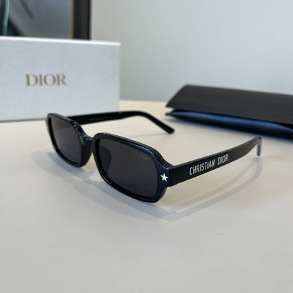 D**R Narrow Rectangle Sunglasses | Glossy Black Acetate Frame, Star Detail & Dark Lenses