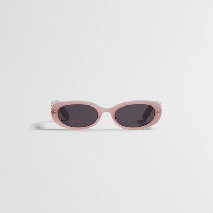 D**R Slim Rectangular Sunglasses with Glossy Black Frame, Dark Grey Lenses & Silver Logo Hardware