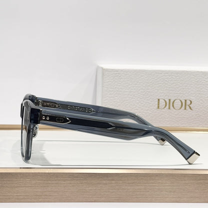 D**R Oversized Square Acetate Sunglasses | Transparent Smoke-Blue Frame, CD Rivet, Christian Dior Temple, Light Gradient Lenses