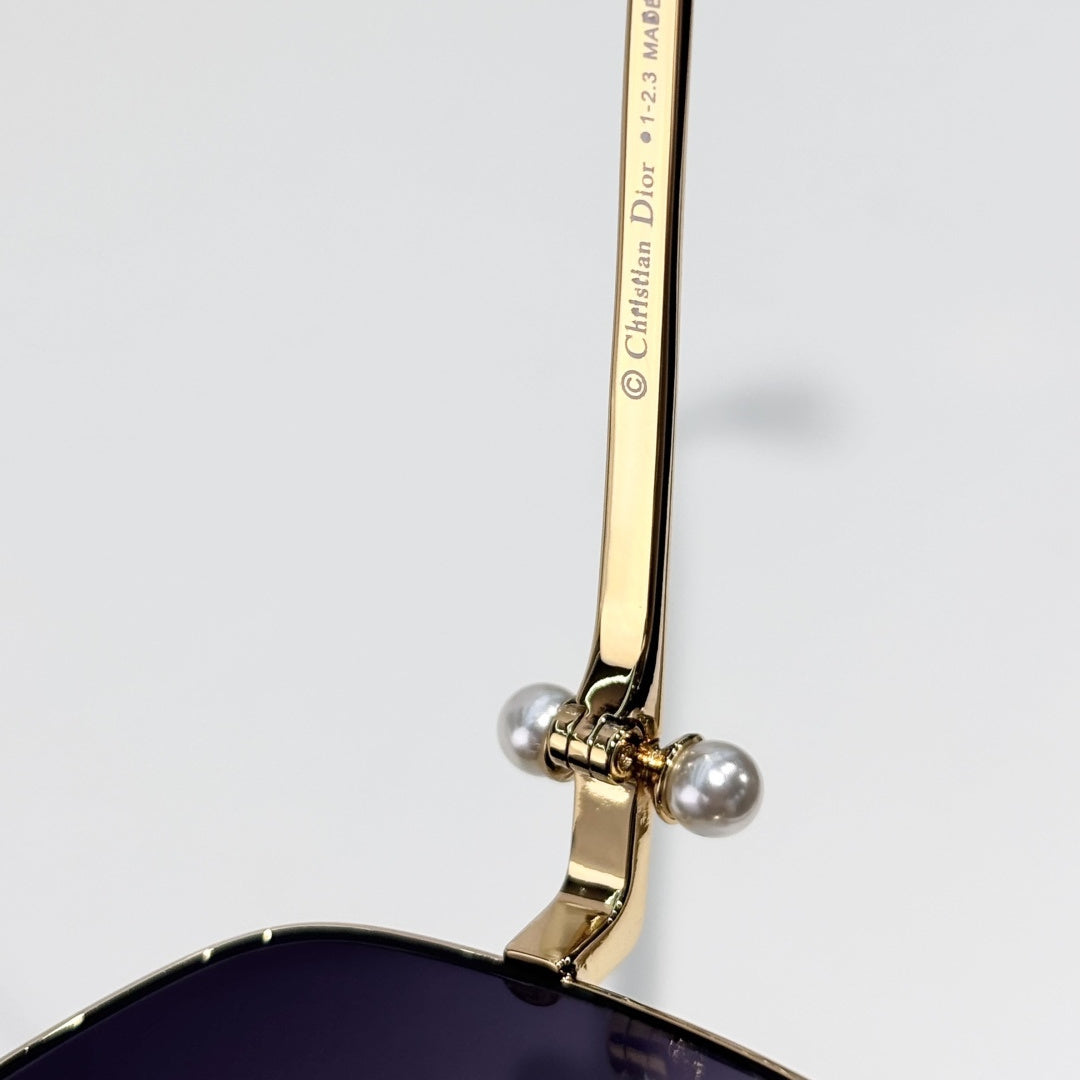D**R Oversized Square Sunglasses | Gold-Tone Metal Double Bridge Frame, Gradient Blue-Grey Lenses, Black Temple Tips
