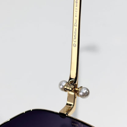 D**R Oversized Square Sunglasses | Gold-Tone Metal Double Bridge Frame, Gradient Blue-Grey Lenses, Black Temple Tips