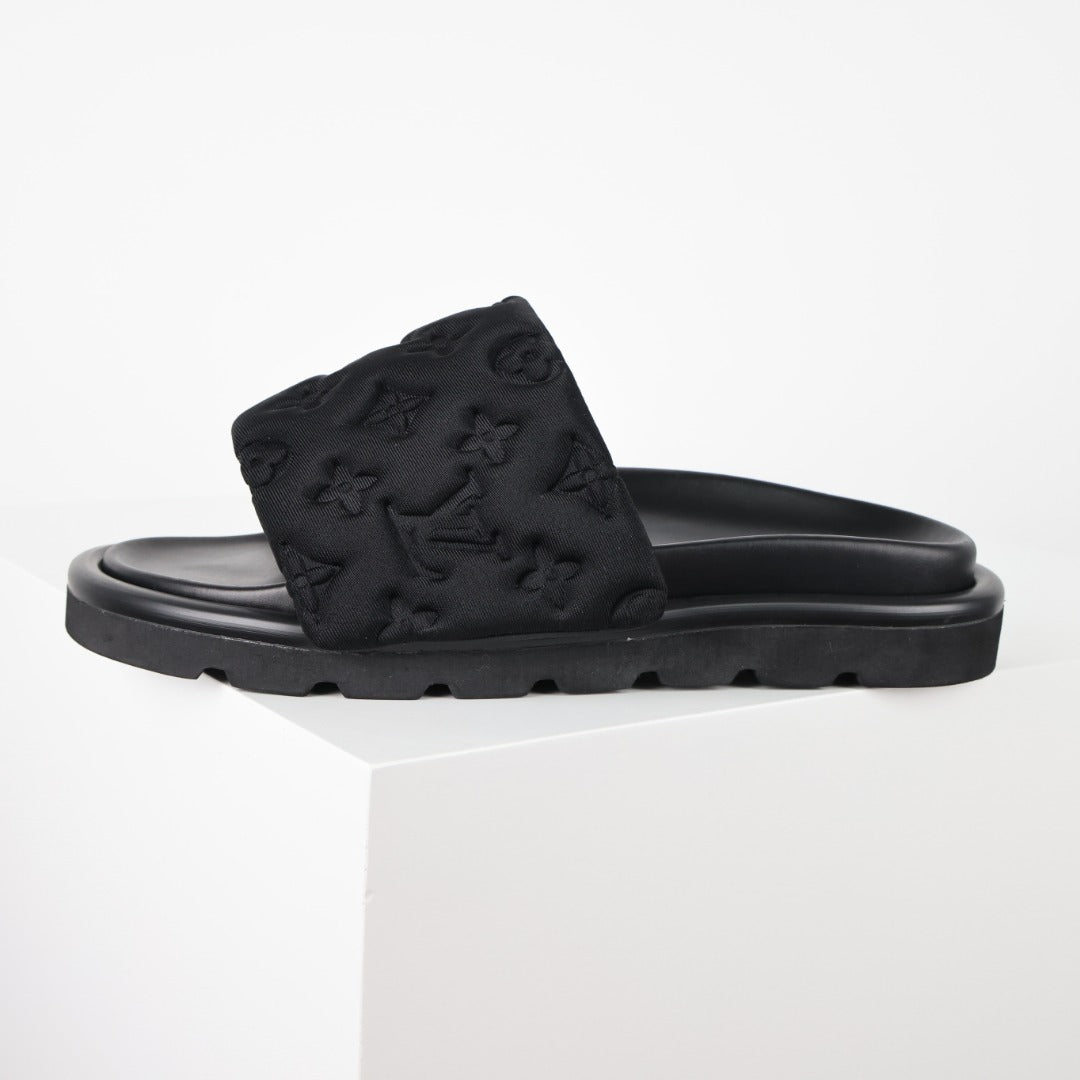 L***V Quilted Woven Strap Slide Sandals — Textured Wide Band Slip-On Pool Beach Slippers (8 Colors)
