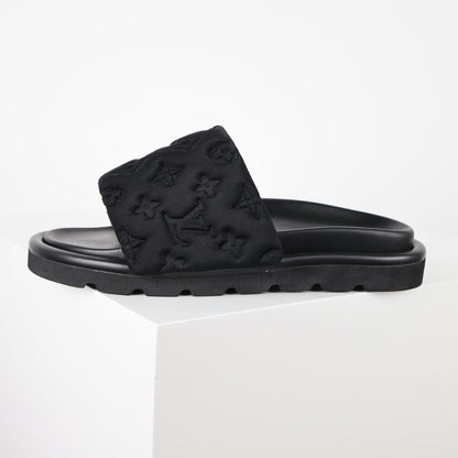 L***V Quilted Woven Strap Slide Sandals — Textured Wide Band Slip-On Pool Beach Slippers (8 Colors)