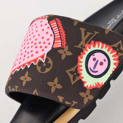 L***V Monogram Graffiti Slide Sandals — Limited Edition Print Single Strap Pool Slippers (4 Colors)