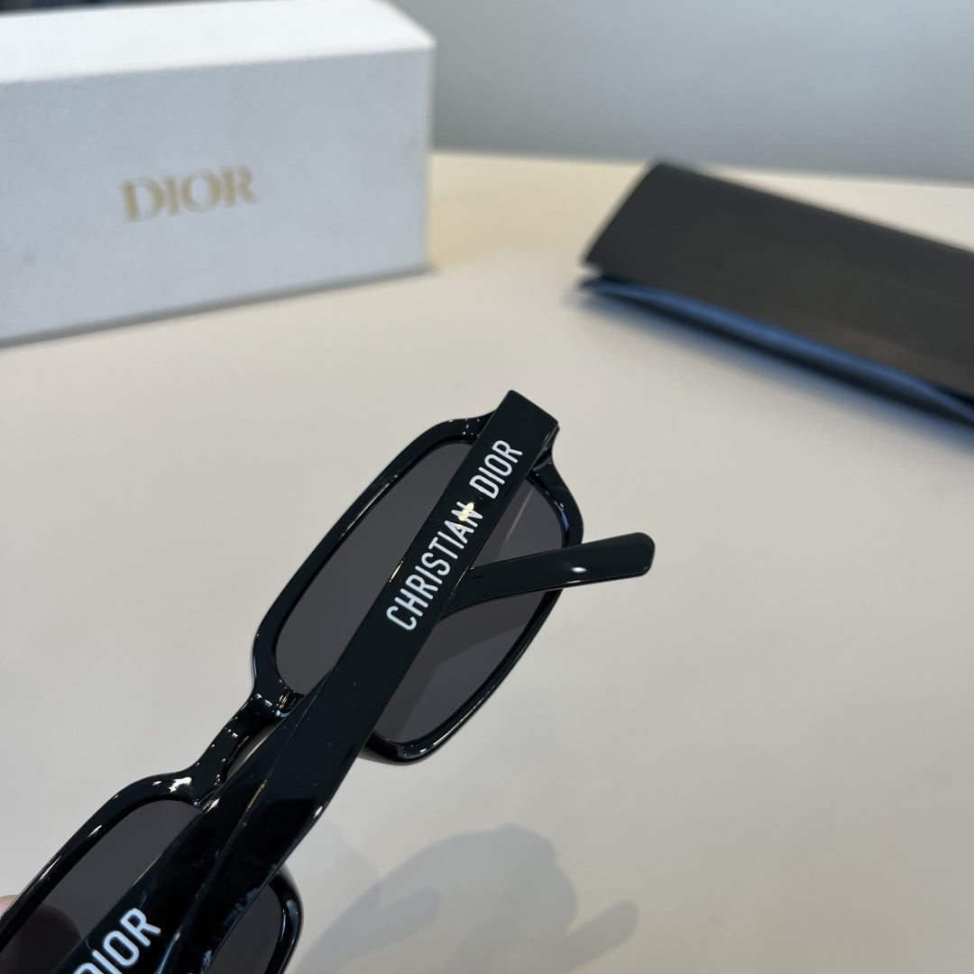 D**R Narrow Rectangle Sunglasses | Glossy Black Acetate Frame, Star Detail & Dark Lenses