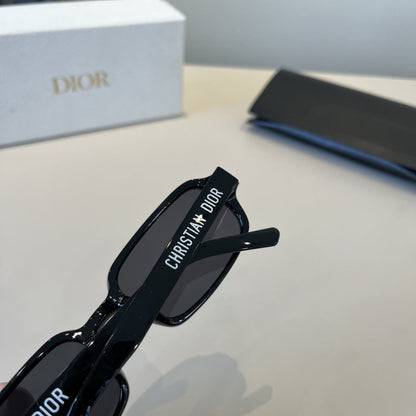 D**R Narrow Rectangle Sunglasses | Glossy Black Acetate Frame, Star Detail & Dark Lenses