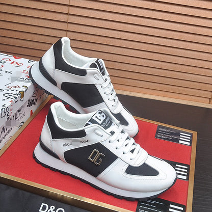 D*G 2026 Premium Leather Casual Sneakers - Designer Unisex Shoes in Black & Blue