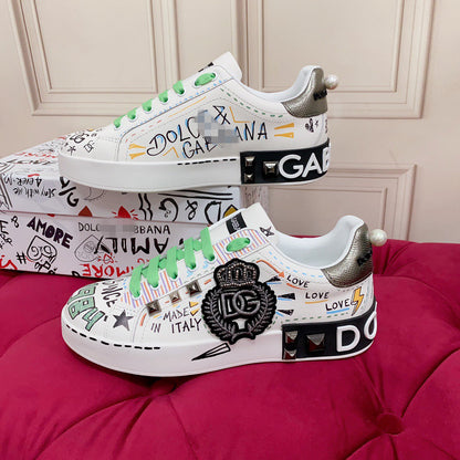 D*G 2026 Luxury Genuine Leather Casual Sneakers - Italian Designer Unisex Shoes