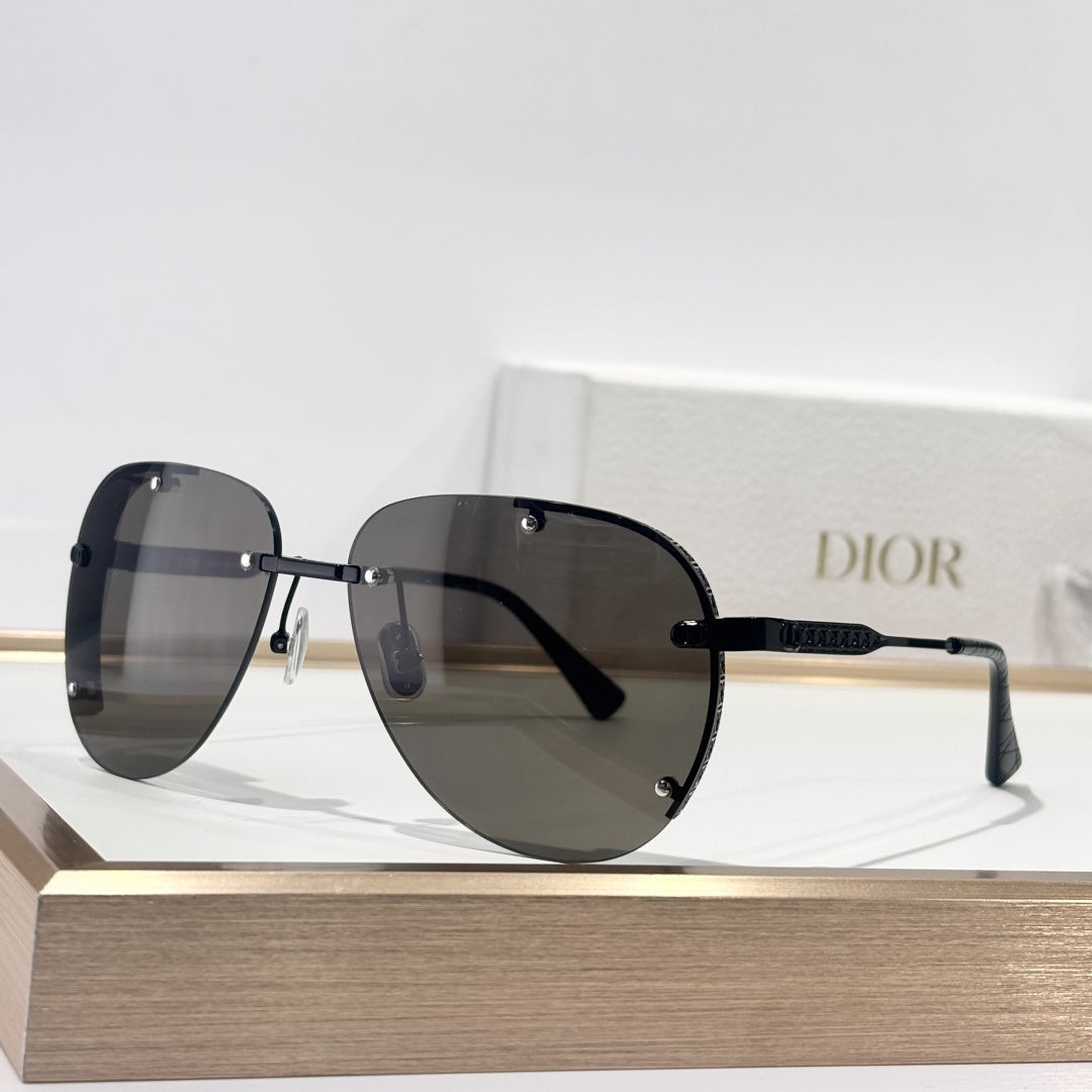 D**R DiorEver A1U Rimless Pilot Sunglasses | Black Metal Frame, Silver Mirror Gradient Lenses, Rivet Detail | Multiple Colors