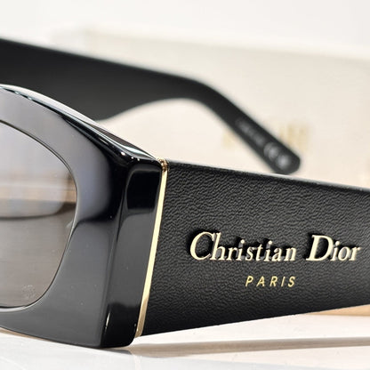 D**R Narrow Cat-Eye Sunglasses | Sleek Black Acetate Frame, Gold Hinge, Christian Dior Paris Temple, Flat Grey Lenses | Multiple Colors