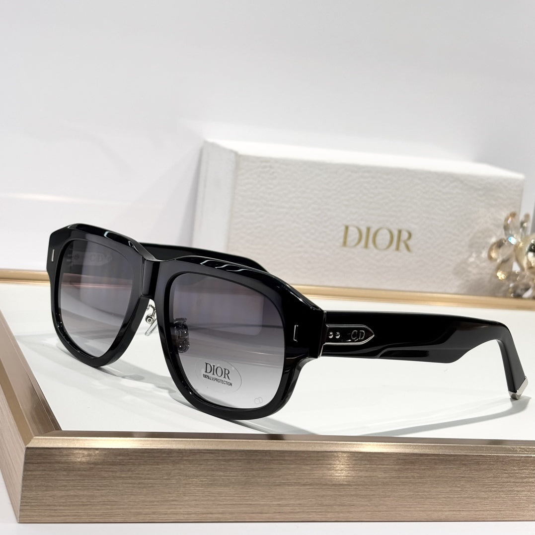 D**R Bold Square Acetate Sunglasses | Oval CD Metal Inlay, Grooved Temple, Gradient & Flat Lenses | 6 Colors incl. Tortoiseshell & Champagne