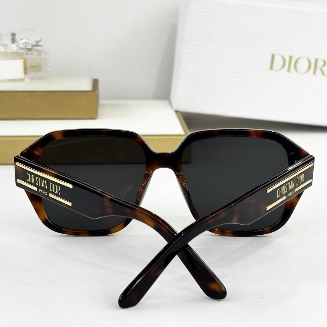 D**R Oversized Square Sunglasses | Thick Acetate Full Frame, Christian Dior Paris Gold Temple Plaque, Flat Dark Lenses | 6 Colors