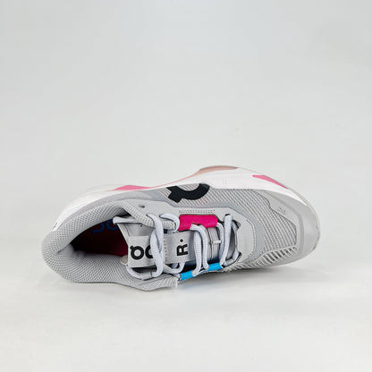 On THE ROGER Pro Fire – Women's Breathable Non-Slip Low-Top Tennis Shoes | Gray & Hot Pink