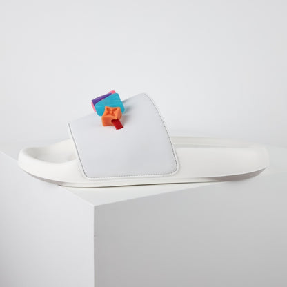 L***V Rubber Pool Slide Sandals — SS23 Limited Edition 3D Logo Charm Slip-On Beach Slippers (White)