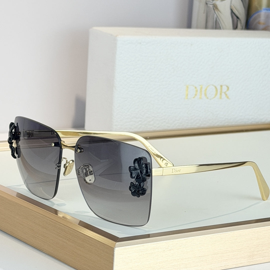 D**R Clover S1U Rimless Sunglasses | Gold Metal Frame, 3D Floral Detail & Gradient Lenses | Multiple Colors