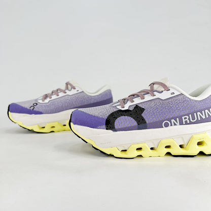 On Cloudmonster 3 – Women's Lightweight Breathable Maximum Cushioning Running Shoes | Lavender & Neon Yellow