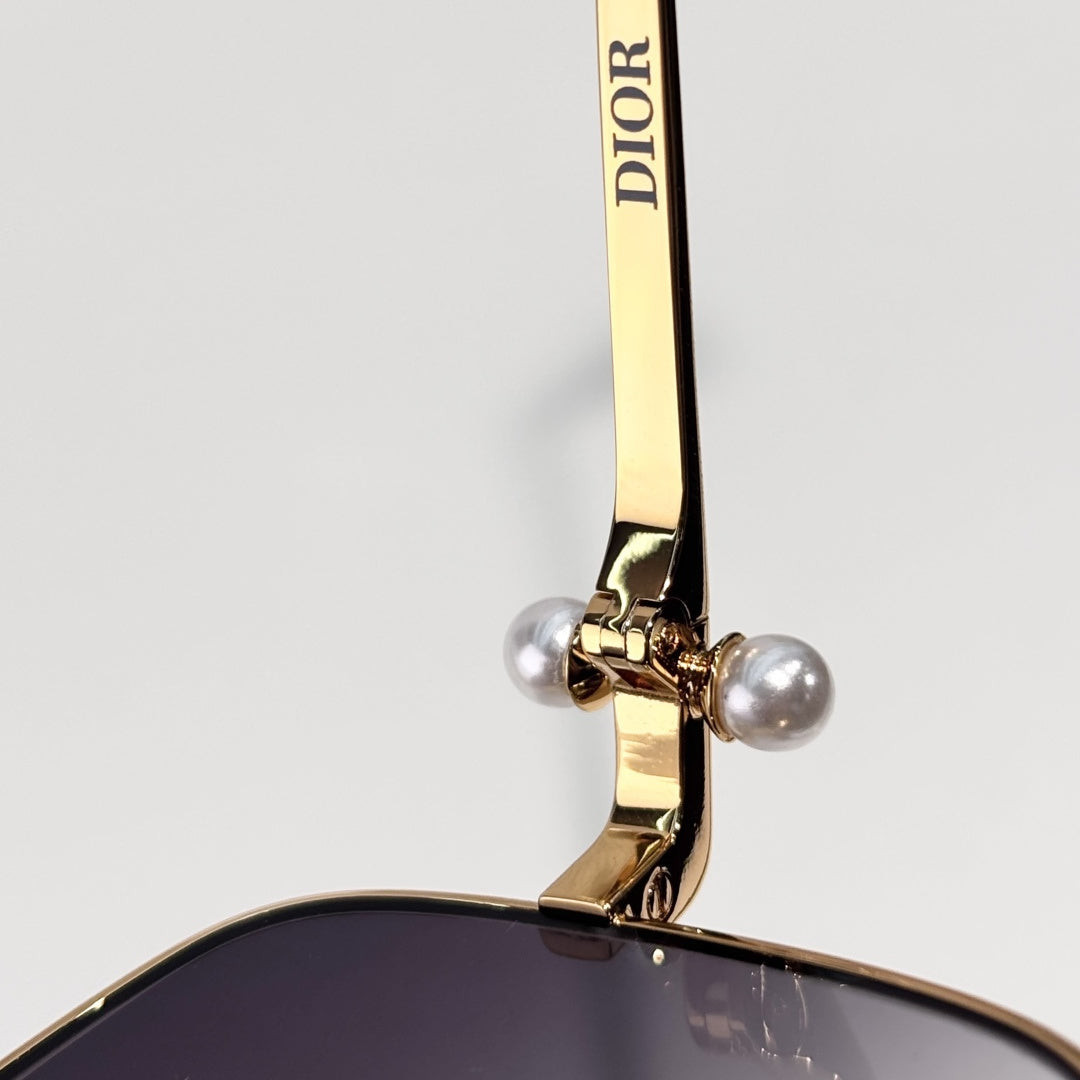 D**R Butterfly Square Sunglasses | Gold Metal Frame, Pearl Hinge Detail, Gradient Rose-Brown Lenses | Multiple Colors