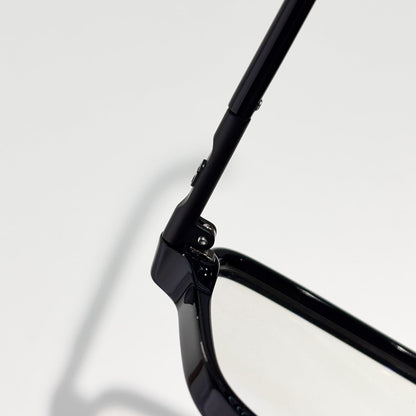 D**R Oversized Square Optical Glasses | Gloss Black Acetate Frame, CD Metal Inlay Temple, Silver CD Round Tip, Blue-Light Lenses