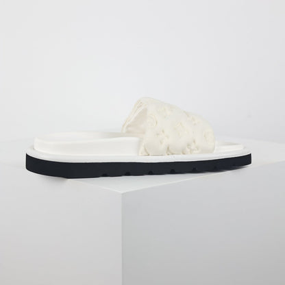 L***V Cream White Faux Shearling Fluffy Wide Strap Platform Slide Sandals — Spring Summer Boutique Limited Edition