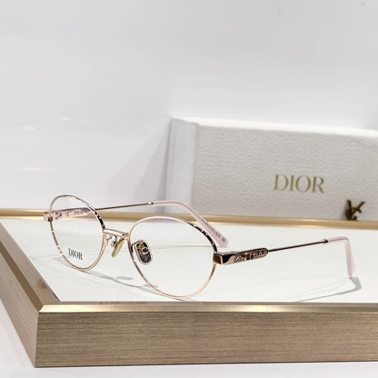 D**R Slim Oval Optical Glasses with Blush Pink Rose Gold Metal Frame, Clear Blue Light Lenses & CD Oblique Monogram Engraved Temple