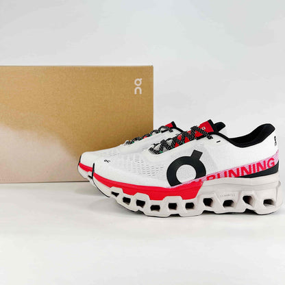 On Running Cloudmonster – White & Red Unisex Maximum Cushion Running Shoes