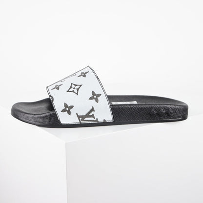 L***V White Black Grey Giant Monogram Waterfront Wide Strap Slide Sandals — Spring Summer Boutique Limited Edition