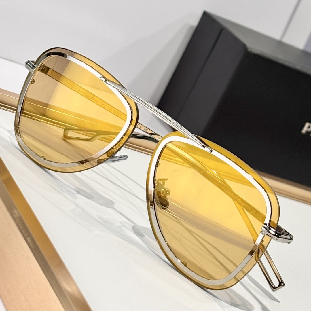 D**R BlackSuit A1U Aviator Sunglasses | Transparent Champagne Acetate Frame, Yellow Lenses, Silver Double Bridge | Multiple Colors