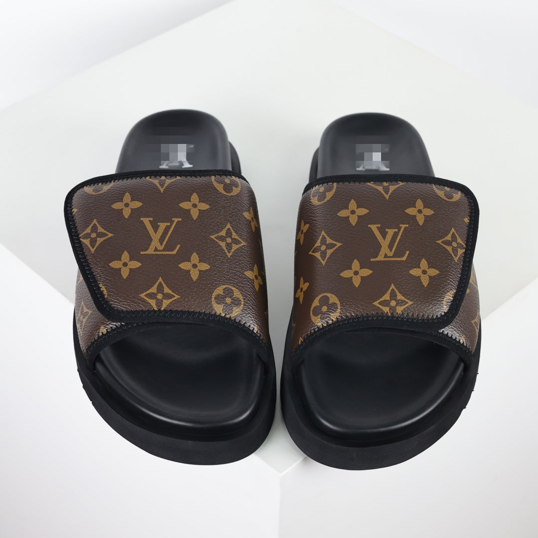 L***V Classic Brown Monogram Canvas Pillow Wide Strap Slip-On Miami Slide Sandals — Spring Summer Boutique Limited Edition