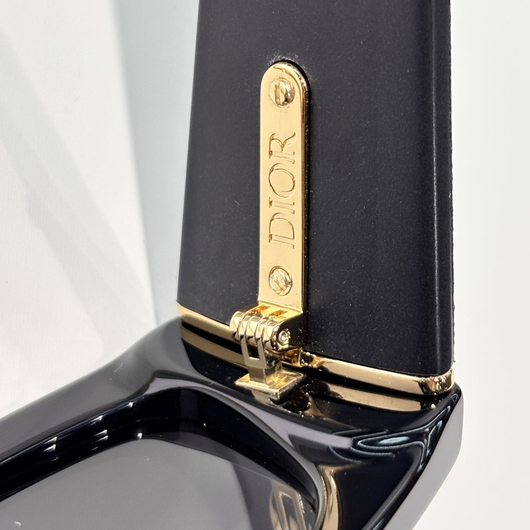 D**R Narrow Cat-Eye Sunglasses | Sleek Black Acetate Frame, Gold Hinge, Christian Dior Paris Temple, Flat Grey Lenses | Multiple Colors
