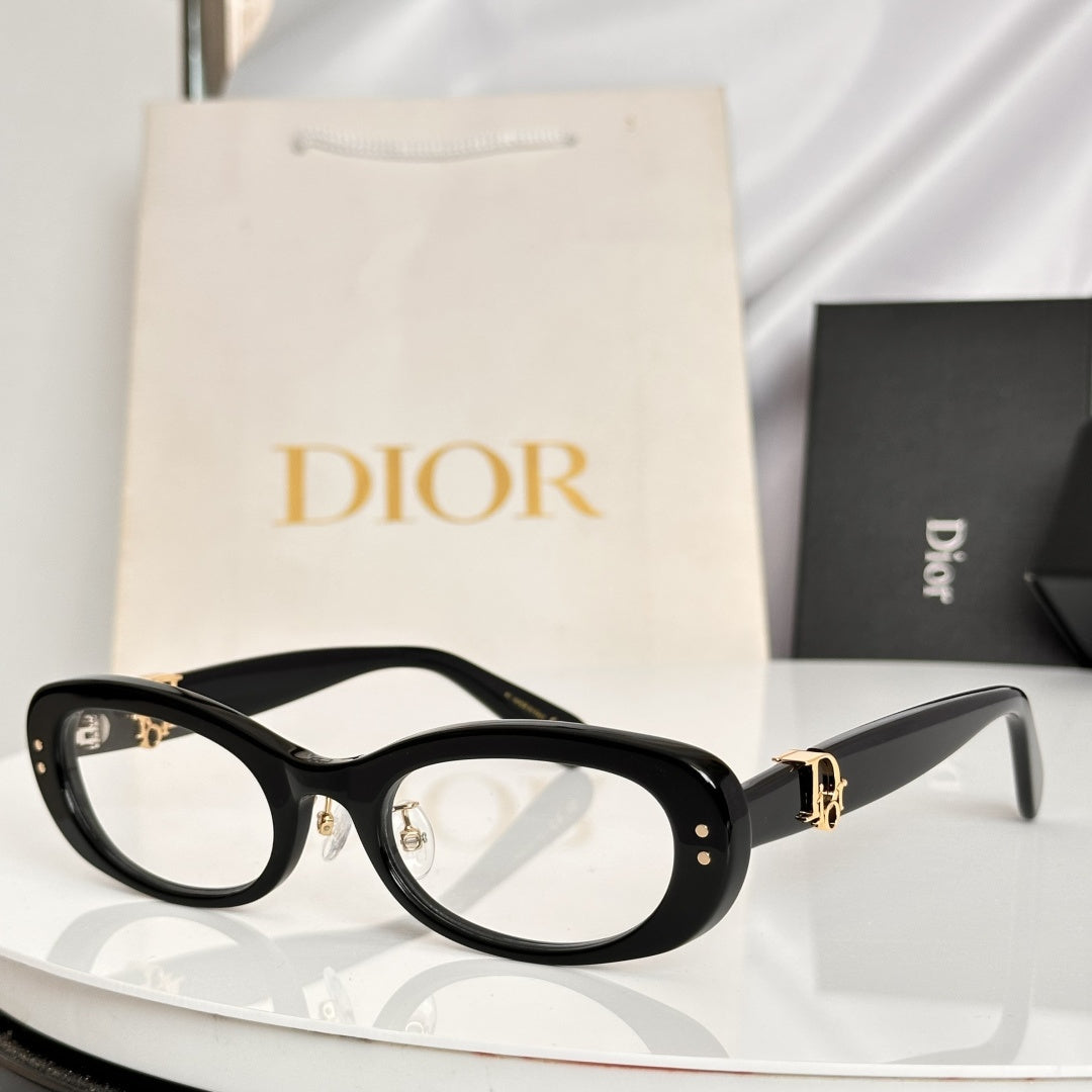 D**R Slim Oval Sunglasses with Crystal Clear Transparent Acetate Frame, Olive Solid Lenses & 3D Gold CD Logo Hardware