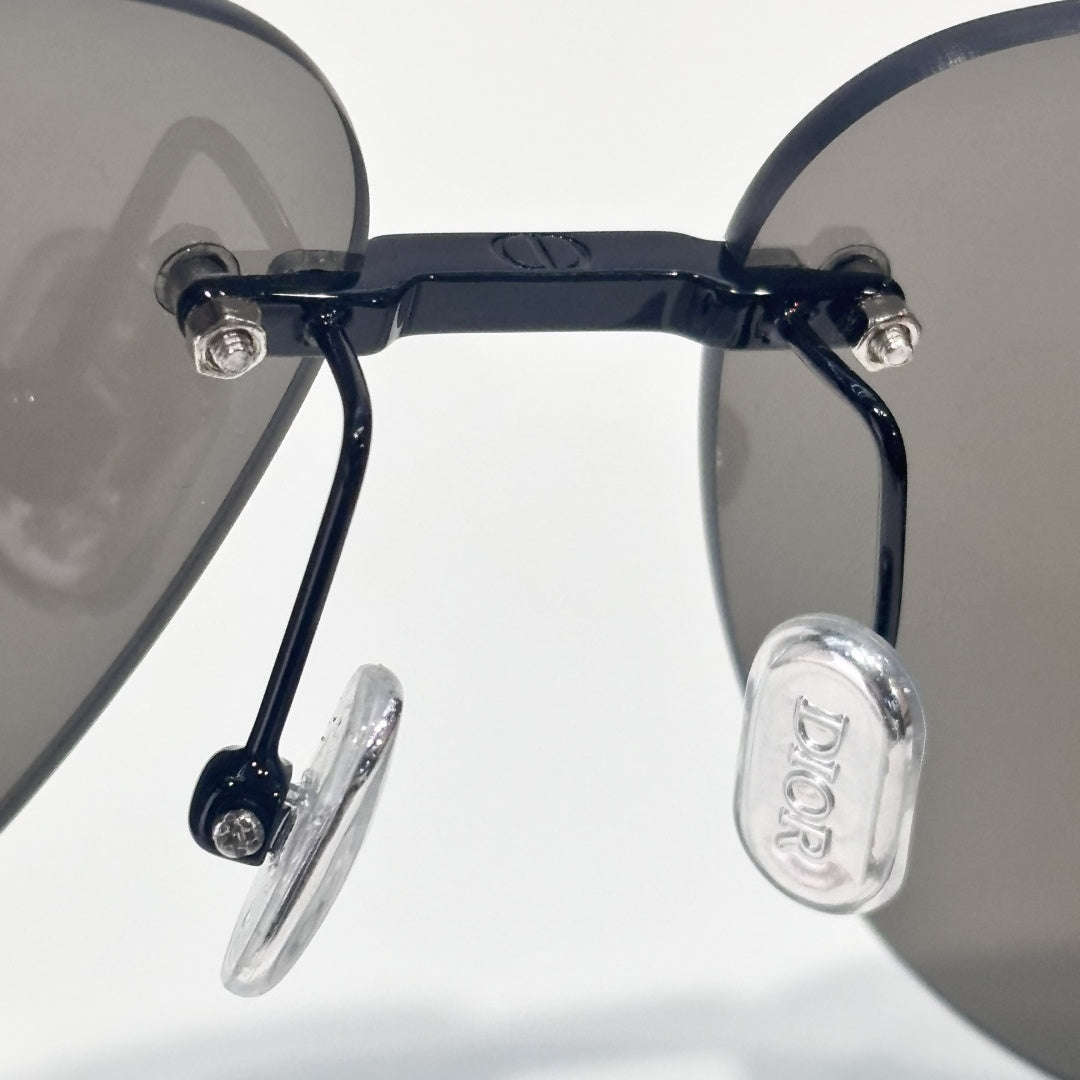 D**R DiorEver A1U Rimless Pilot Sunglasses | Black Metal Frame, Grey Gradient Lenses, Silver Rivet Detail | Multiple Colors