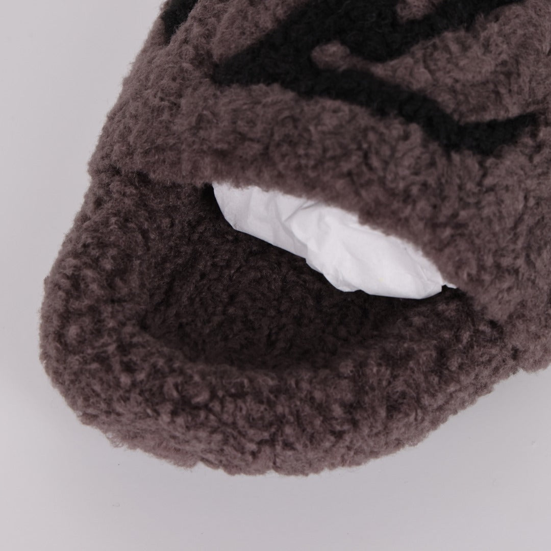 L***V Dark Chocolate Brown Tonal Monogram Shearling Lambswool Double Strap Slide Sandals — Autumn Winter Boutique Limited Edition