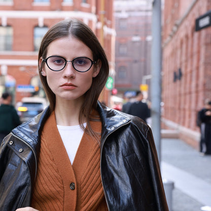 D**R Round Optical Glasses | Black Acetate Top & Silver Metal Bottom Combination Frame, Dior Script Lens Print, Rivet Detail