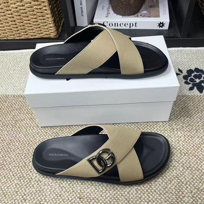 D*G 2026 Premium Leather Casual Slippers - Designer Men's Slides in 5 Colors