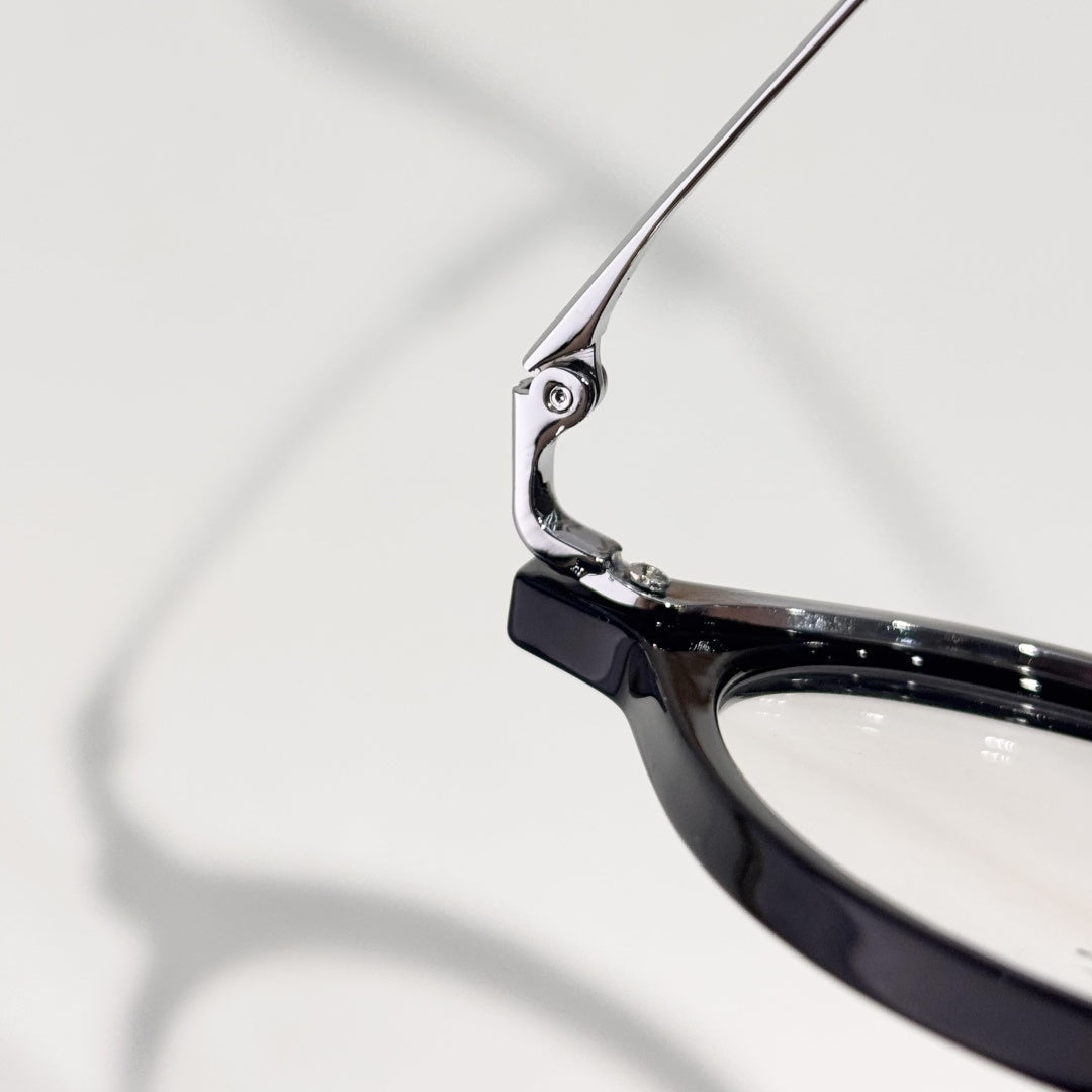 D**R Round Optical Glasses | Black Acetate Top & Silver Metal Bottom Combination Frame, Dior Script Lens Print, Rivet Detail