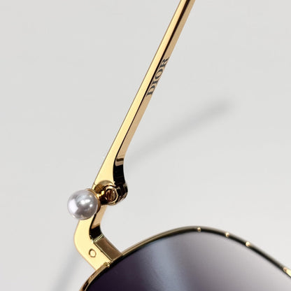 D**R Butterfly Square Sunglasses | Gold Metal Frame, Pearl Hinge Detail, Gradient Rose-Brown Lenses | Multiple Colors