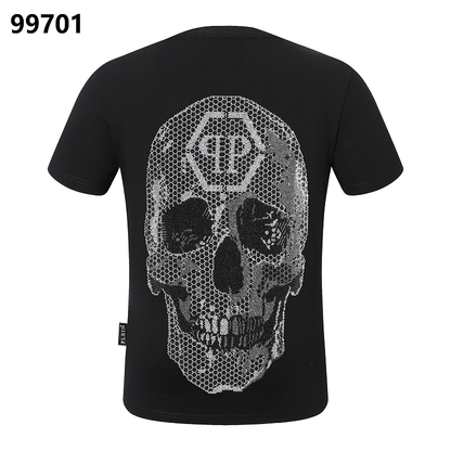 P**P Men's Skull Crystal Rhinestone Graphic T-Shirt | Black White