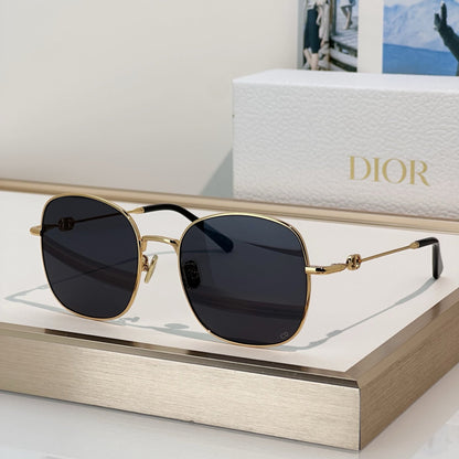 D**R Square Round Optical Glasses with Slim Gold Metal Wire Frame, Clear Blue Light Lenses & CD Logo Hinge Hardware